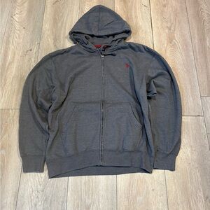 Vintage Men’s Baggy Polo Assn Gray Sweater Zip Up Size Medium Y2K